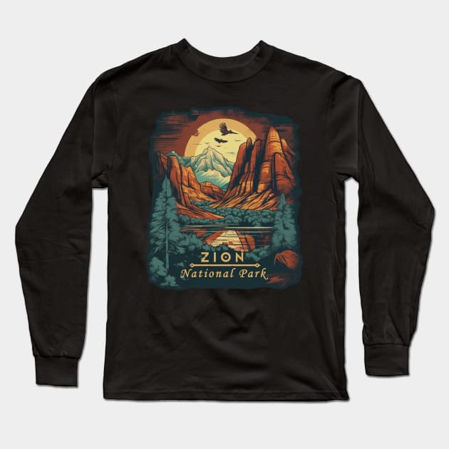 Zion National Park Long Sleeve T-Shirt by GreenMary Design